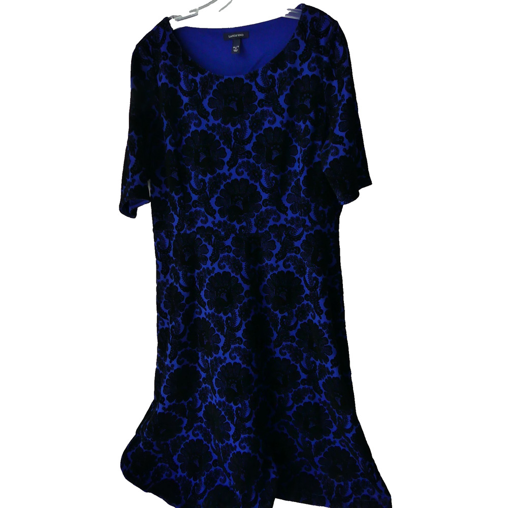 Lands' End Woven‎ Velvet Floral Dress 18 Burnout Blue XL Whimsigoth Fairy Grunge - Picture 2 of 9